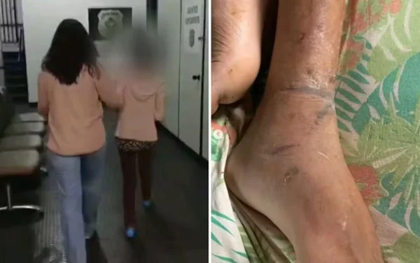 imagem colorida mae presa filho acorrentado goias