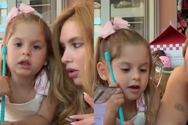 Virginia ajuda as filhas Maria Alice e Maria Flor a escreverem as cartinhas para o Papai Noel