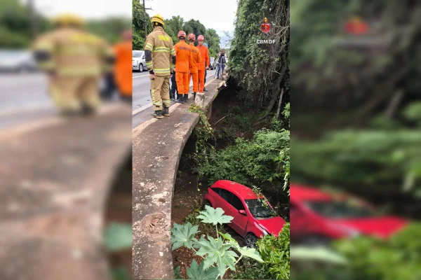Vídeo: carro cai de ponte no Lago Sul e é recuperado por guindaste