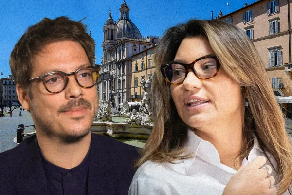Arte mostra Porchat e Janja na praça Navona, em Roma