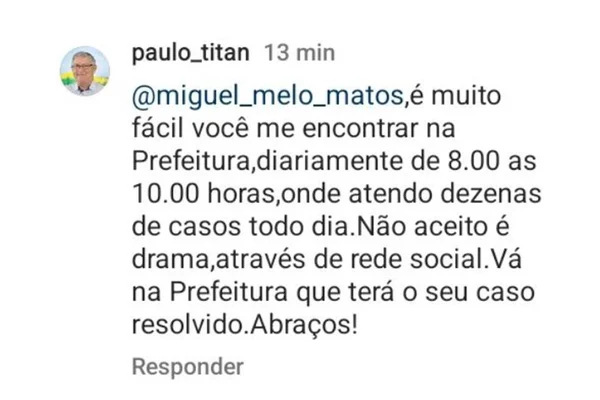 Imagem mostra postagem de prefeito em resposta a pedido de mãe por medicamento - Metrópoles