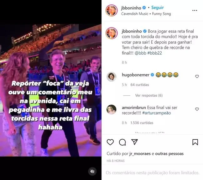 Post em que Boninho desmente a repórter Duda Monteiro de Barros Post em que Boninho desmente a repórter Duda Monteiro de Barros