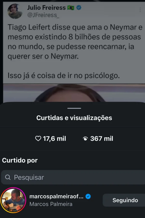 Marcos Palmeira curte post que ironiza Tiago Leifert - destaque galeria Marcos Palmeira curte post que ironiza Tiago Leifert - destaque galeria