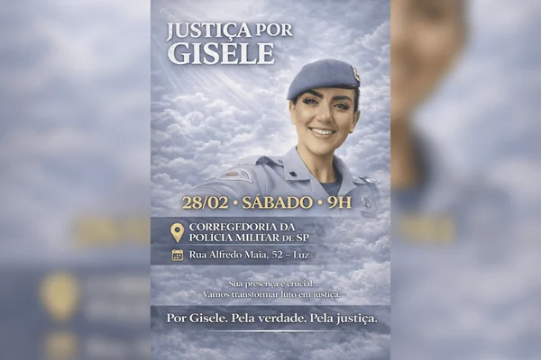 Imagem colorida de um poster com a foto da PM morta - Metrópoles