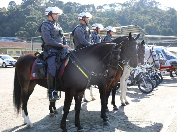 Imagem mostra PMs em cima de cavalos - Metrópoles