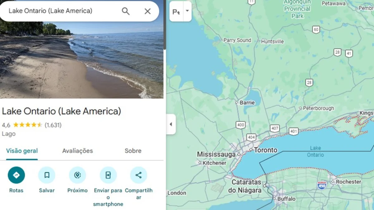 Google Earth acata decreto de Trump e atualiza nome do Lago Ontário Google Earth acata decreto de Trump e atualiza nome do Lago Ontário