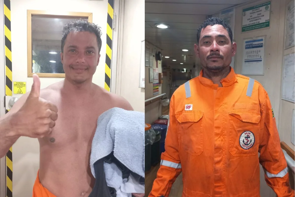 Montagem com foto colorida de Maikel e Ronald, pescadores resgatados à deriva no litoral do Rio - Metrópoles