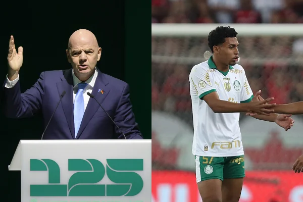Foto colorida de presidente da Fifa e Luighi, do Palmeiras - Metrópoles