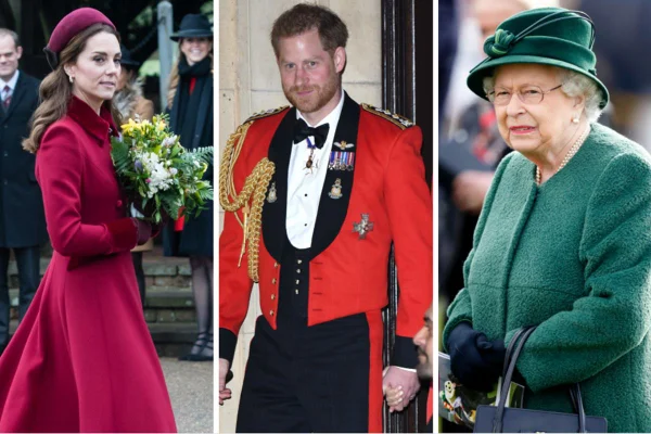 Kate Middleton, príncipe Harry e rainha Elizabeth