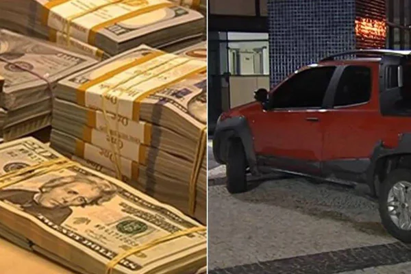Imagem colorida de carro com dinheiro no aeroporto de Goiânia