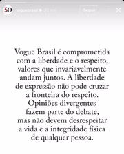 Captura de tela de posicionamento da Vogue, compartilhada por Nikolas Ferreira