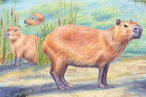 Ilustração colorida das capivaras vivendo no Atacama - Metrópoles
