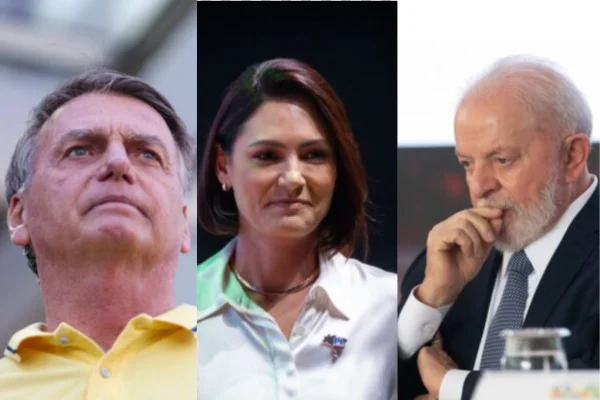 Montagem como fotos coloridas de Jair Bolsonaro, Michelle e Lula - Metrópoles