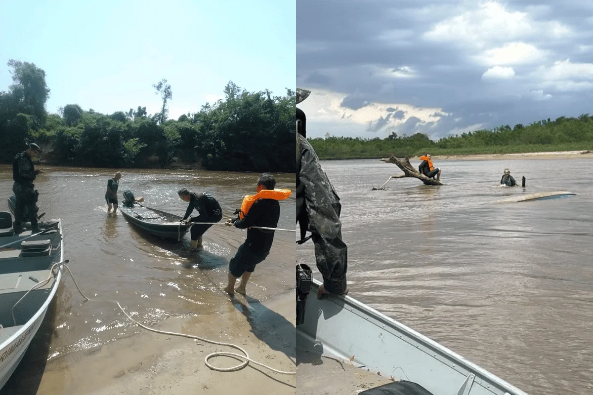 PM Ambiental resgata pescadores após barcos naufragarem em rio de São Paulo