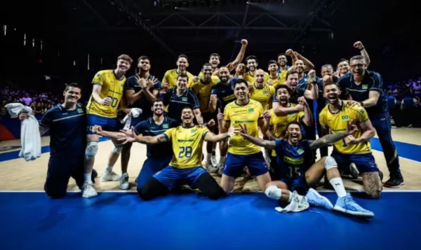Imagem colorida da Seleção Brasileira masculina de vôlei- Metrópoles