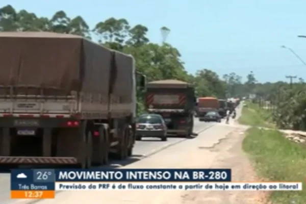 Imagem colorida mostra trânsito lento no litoral de SC - Metrópoles