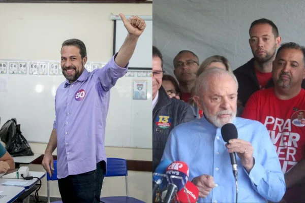 Guilherme Boulos (PSol) vai almoçar com Lula (PT) antes de acompanhar a apuração dos votos do primeiro turno. Ambos já votaram em SP - Metrópoles
