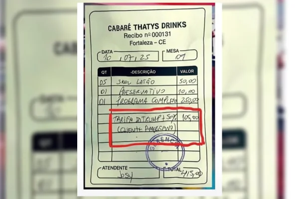 Imagem colorida de recibo de cabaré com taxa Trump