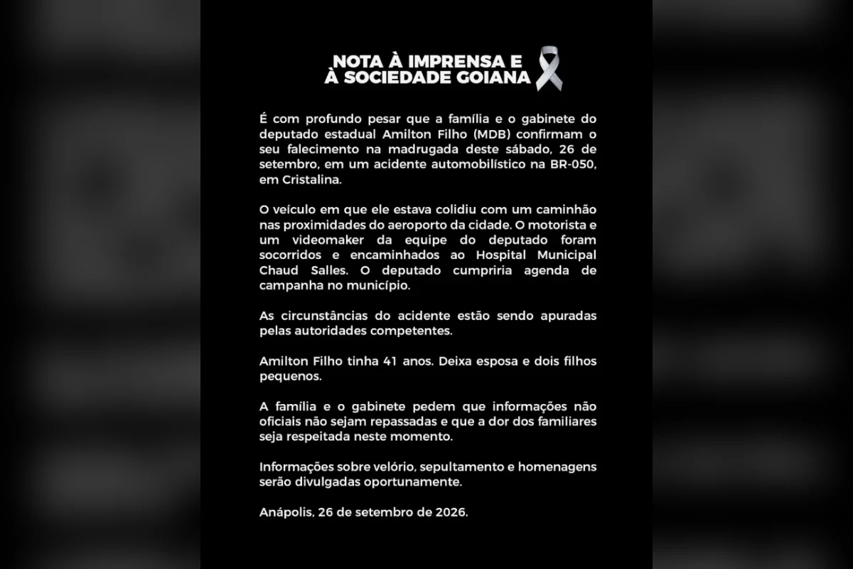 Em nota, a assessoria do deputado confirmou a morte Em nota, a assessoria do deputado confirmou a morte