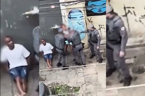 mulher é empurada por PMs durante abordagem