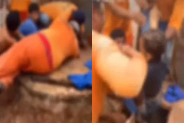 Reeducandos ajudando criança que caiu em poço