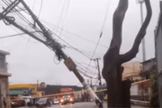 Poste tomba na Estrada de Taipas, zona norte de SP