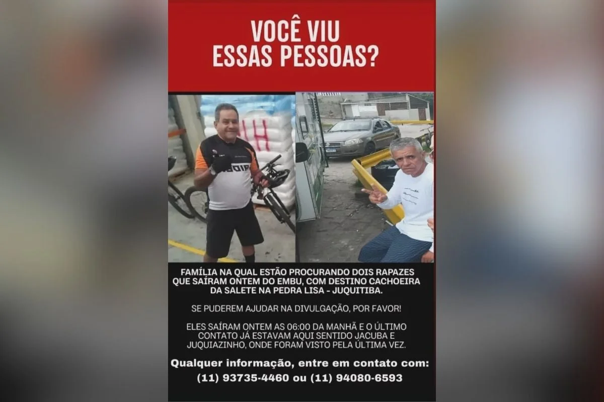 Bombeiros procuram por dupla de amigos desaparecidos durante trilha de bicicleta em Juquitiba, interior de SP Bombeiros procuram por dupla de amigos desaparecidos durante trilha de bicicleta em Juquitiba, interior de SP