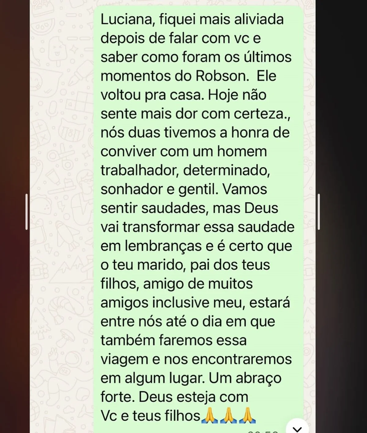 Marlene Mattos revela mensagem enviada à viúva do ex-paquito Robson Barros, o Rob Marlene Mattos revela mensagem enviada à viúva do ex-paquito Robson Barros, o Rob
