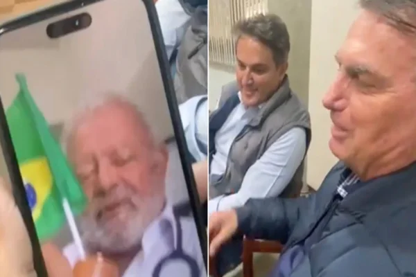 Bolsonaro conversando com sósia do Lula por vídeo chamada - Metrópoles