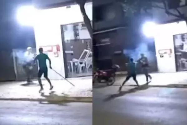 Imagem colorida, Vídeo: homem usa motosserra ligada para ameaçar clientes e dona de bar - Metrópoles