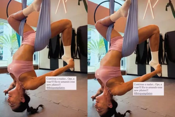 Juliana Paes em aula de pilates