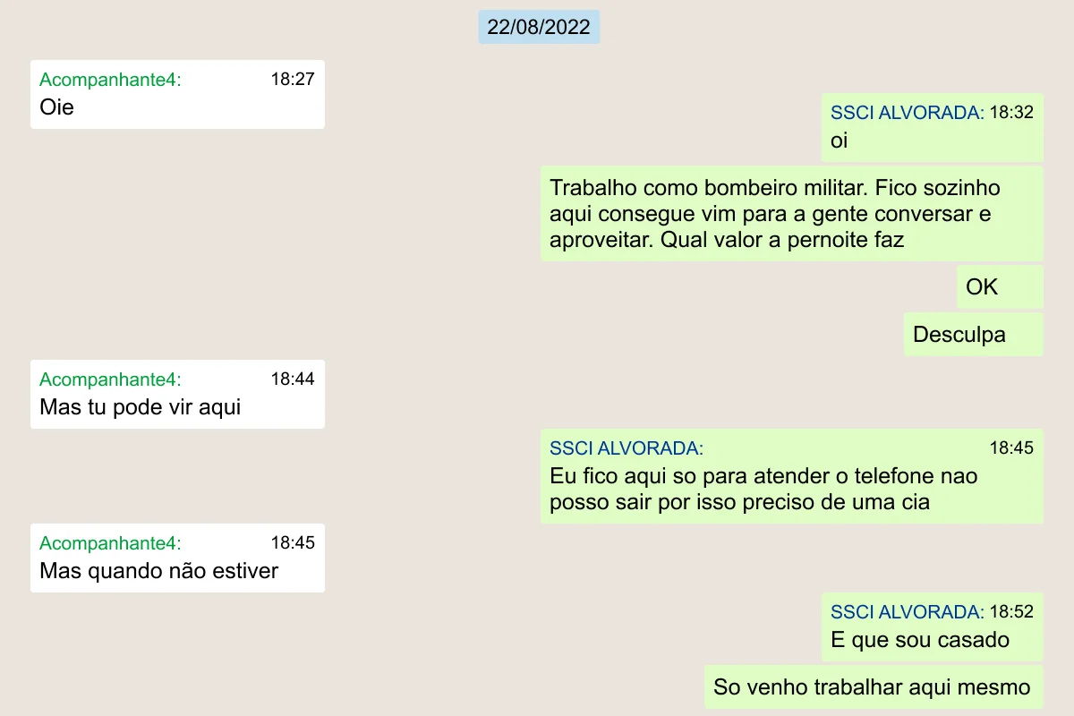 Veja mensagens que incriminam bombeiro que levou prostitutas a quartel - imagem 5 Veja mensagens que incriminam bombeiro que levou prostitutas a quartel - imagem 5