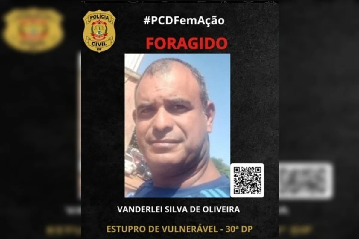 Cartaz de foragido de Vanderlei Silva de Oliveira, condenado por estupro Cartaz de foragido de Vanderlei Silva de Oliveira, condenado por estupro