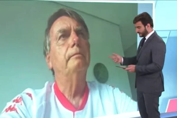 Imagem colorida mostra trecho de entrevista em que Bolsonaro se defende da acusação de que Abin é usada - Metrópoles