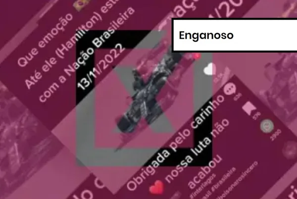 Imagem colorida de postagem enganosa sobre Lewis Hamilton
