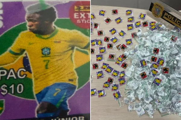Drogas com figurinhas de Vini Jr. são apreendidas em operação no ES