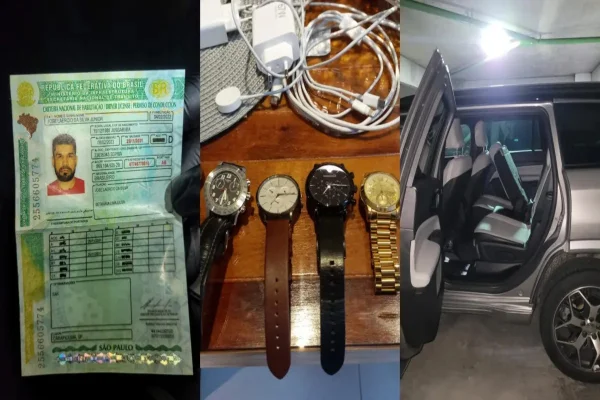 Identidade, itens apreendidos e carro dew luxo usado pelo traficante - Metrópoles