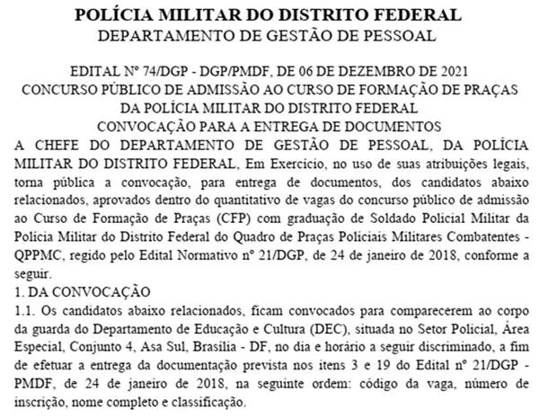 PMDF convoca novos aprovados para curso de formação. Confira nomes - imagem 1 PMDF convoca novos aprovados para curso de formação. Confira nomes - imagem 1