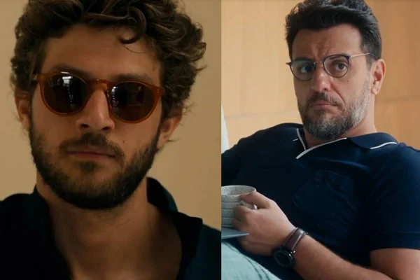 Imagem colorida de Ari (à equerda) e Moretti (à direita), personagens da novela Travessia - Metrópoles