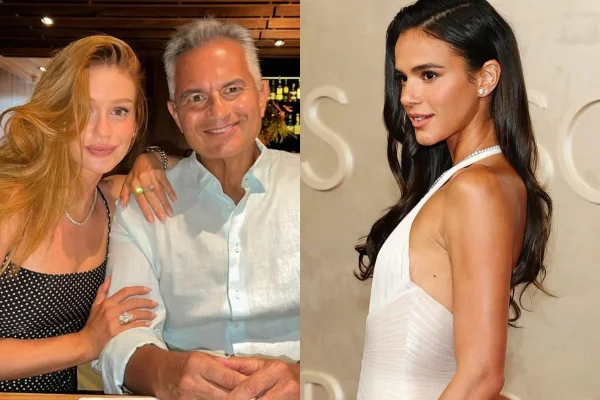 Marina Ruy Barbosa com o pai, Paulo, e a atriz Bruna Marquezine