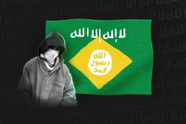 Arte feita com bandeira do Brasil misturada com bandeira do Estado Islâmico - Metrópoles