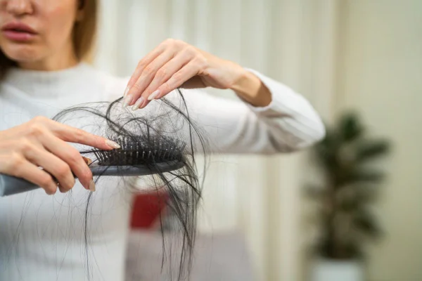 mulher morena com queda de cabelo