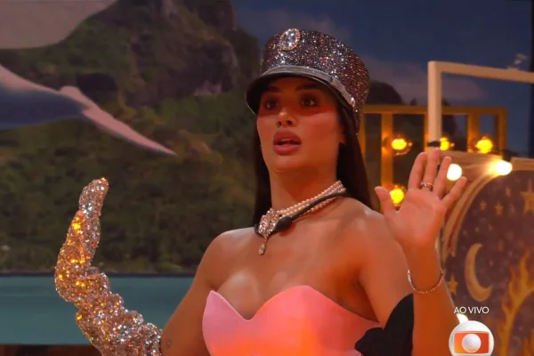 Jordana, no BBB 26, com cara de chocada - Metrópoles