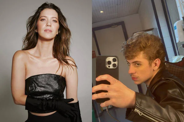 Montagem com fotos coloridas de Nathalia Dill e Juliano Floss