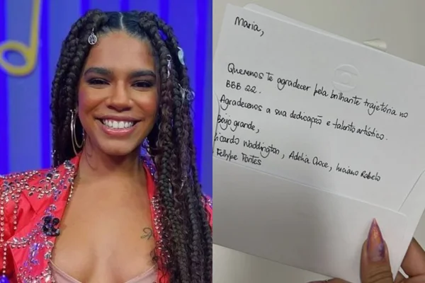 Maria do BBB22 tela dividida bilhete enviado pela Globo para Maria