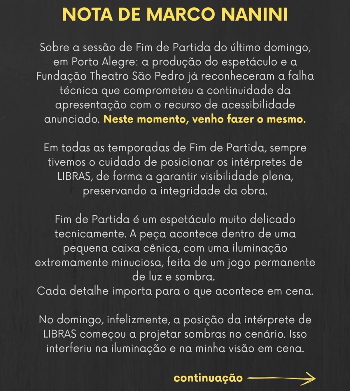 Marco Nanini emitiu um comunicado no Instagram para esclarecer a confusão Marco Nanini emitiu um comunicado no Instagram para esclarecer a confusão