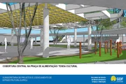 Simulação da cobertura na praça de alimentação/tenda culturak Simulação da cobertura na praça de alimentação/tenda culturak