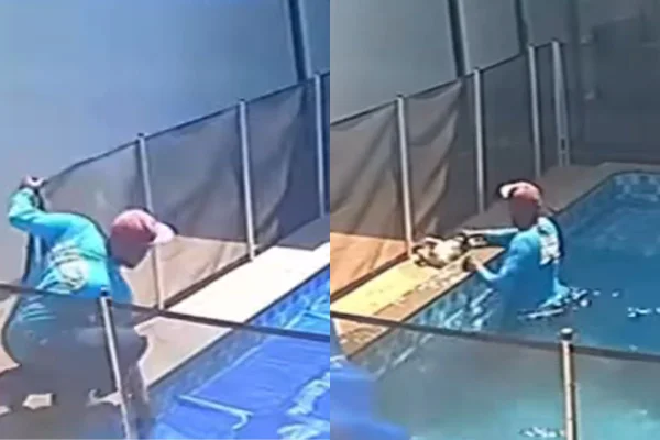 Foto colorida de um homem na piscina - Metrópoles