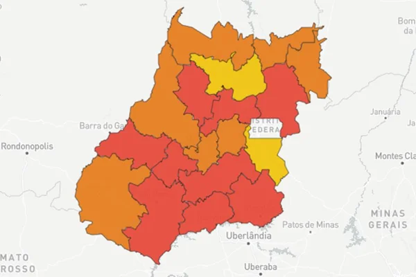 mapa da pandemia em goiás mostra entorno no nível menos grave pela primeira vez