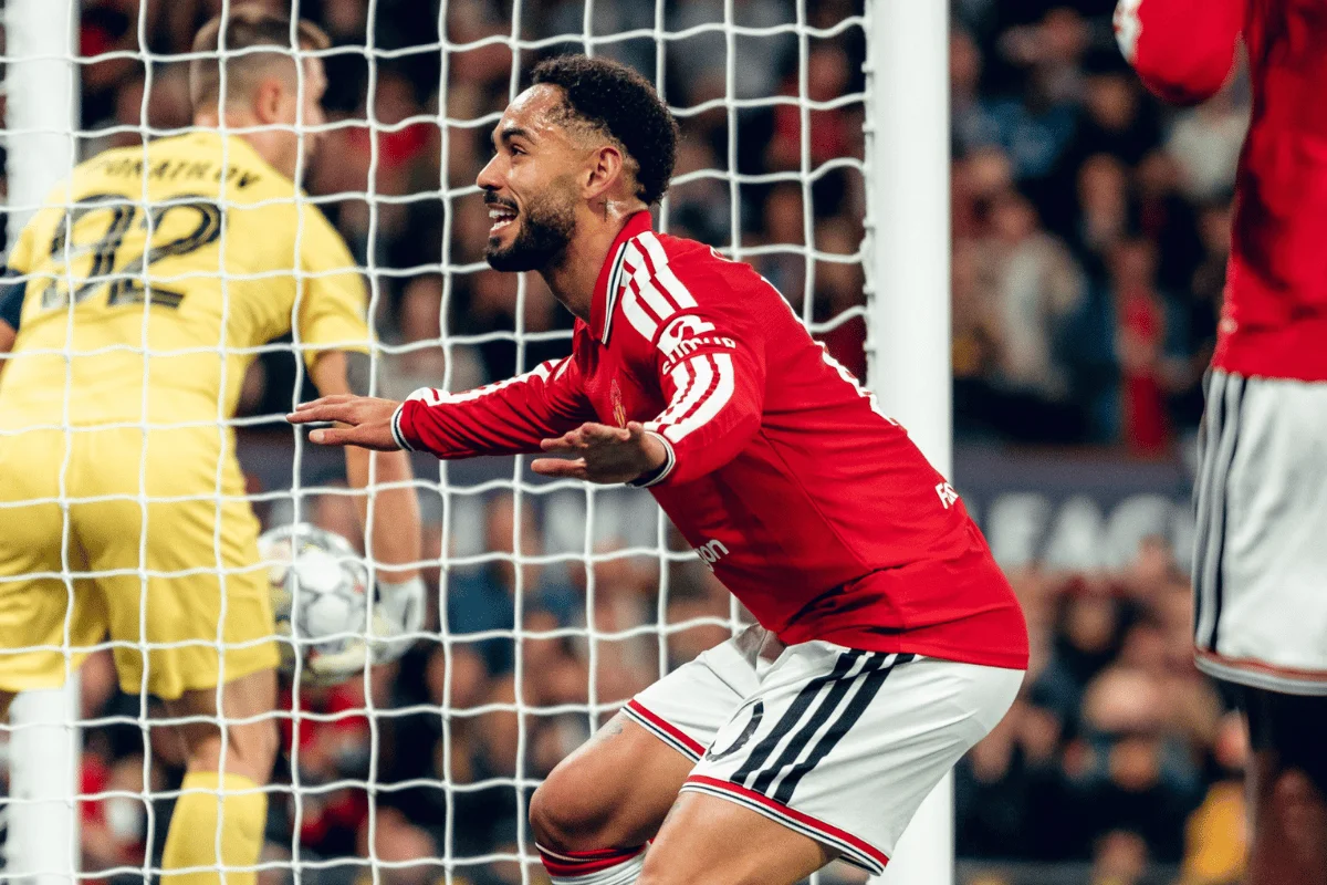 Matheus Cunha comemora gol pelo Manchester United Matheus Cunha comemora gol pelo Manchester United